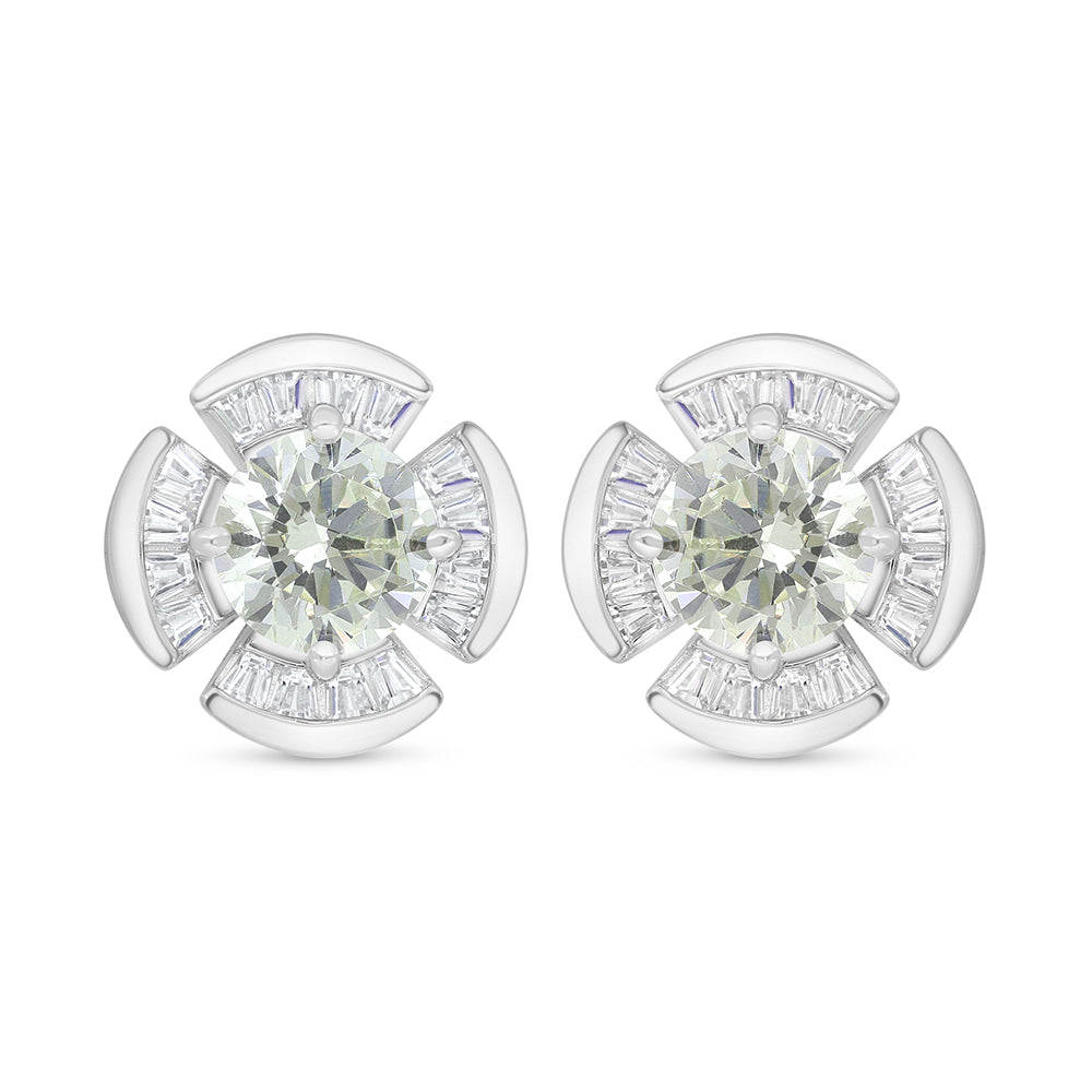 Sterling Silver 925 Earring Rhodium Plated Embedded With Diamond Zircon And White Zircon