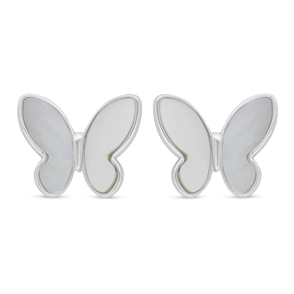 Sterling Silver 925 Earring Rhodium Plated Embedded With White Shell