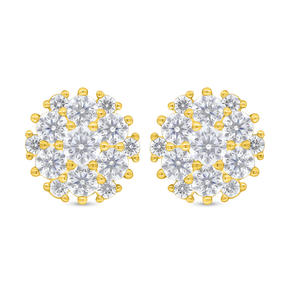 Sterling Silver 925 Earring Golden Plated Embedded With White Zircon