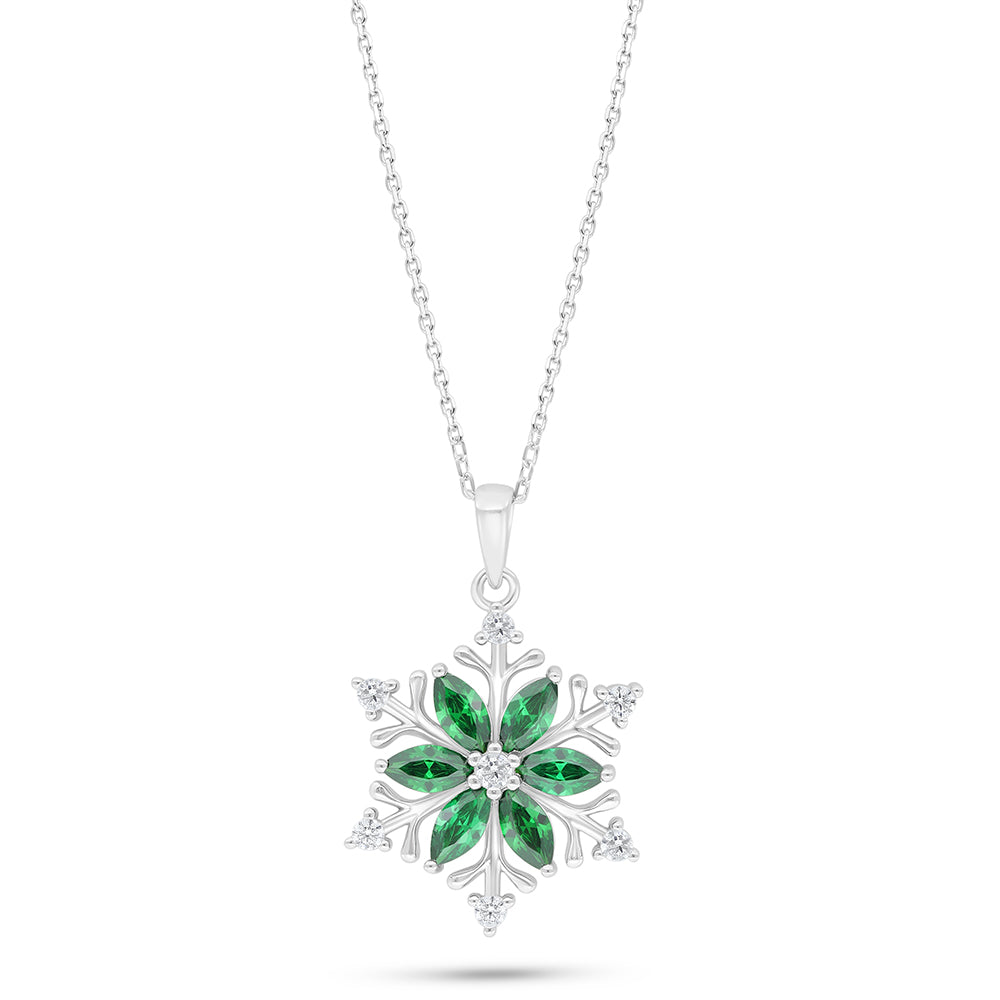 Sterling Silver 925 Necklace Rhodium Plated Embedded With Emerald Zircon And White Zircon