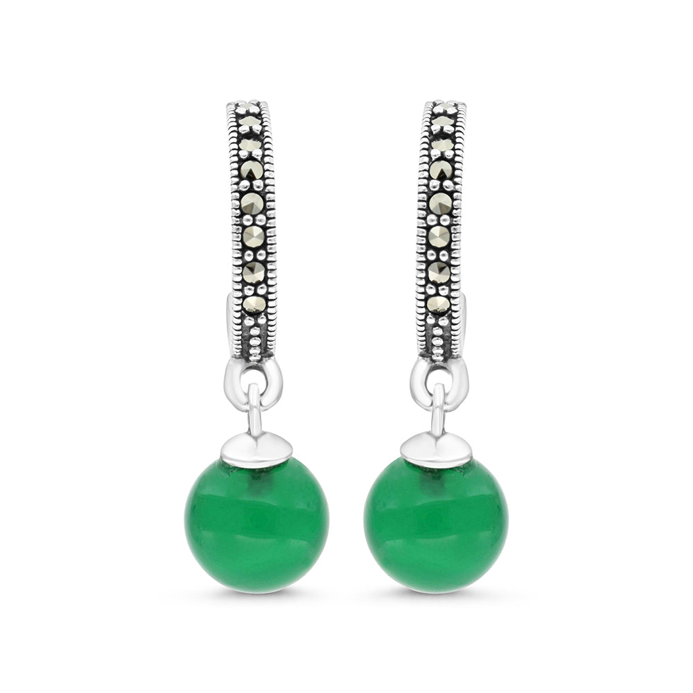 اقراط من الفضة الخالصة عيار 925 مرصعة احجار عقيق جاد اخضر طبيعي و ماركسايت