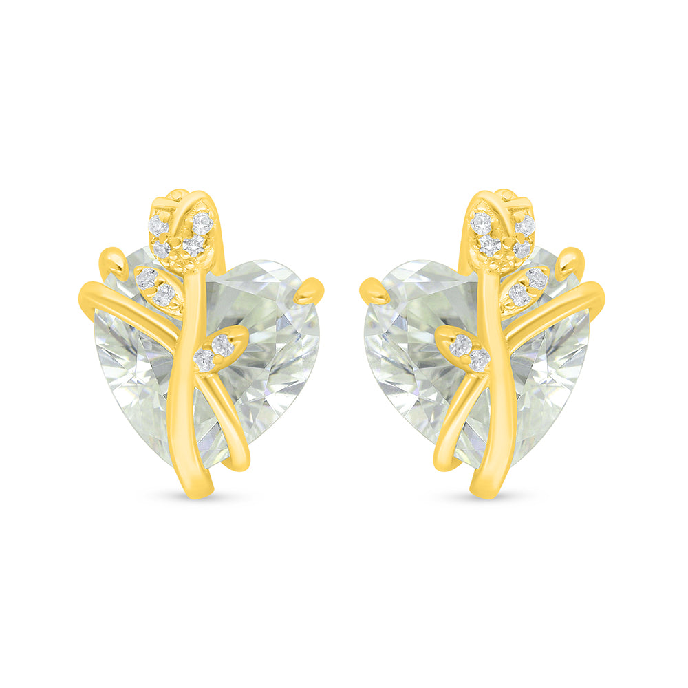 Sterling Silver 925 Earring Golden Plated Embedded With Yellow Diamond And White Zircon
