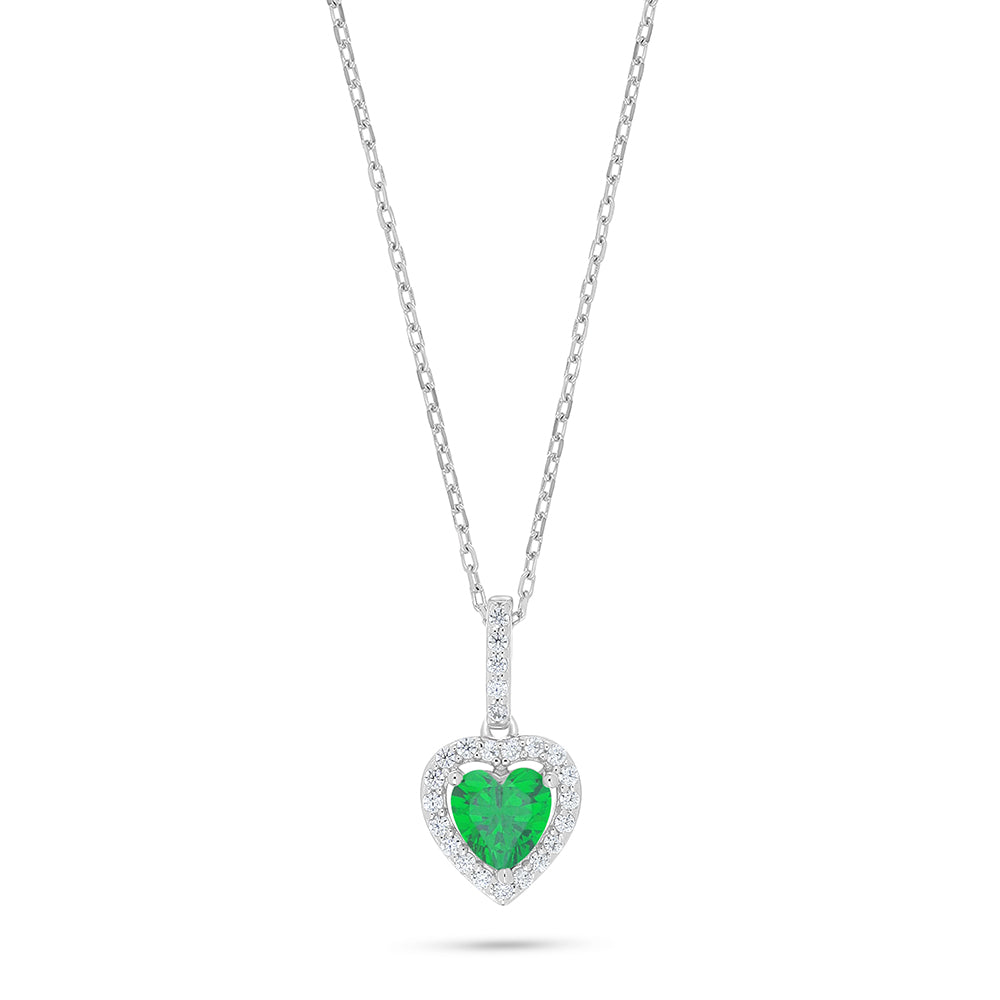 Sterling Silver 925 Necklace Rhodium Plated Embedded With Emerald Zircon And White Zircon