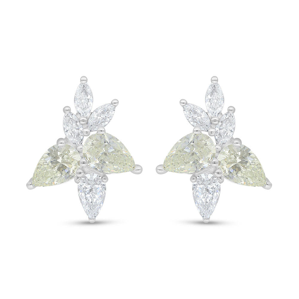 طقم من الفضة الخالصة عيار 925 مطلي روديوم مرصع احجار زركون كناري الماسي و فص ابيض