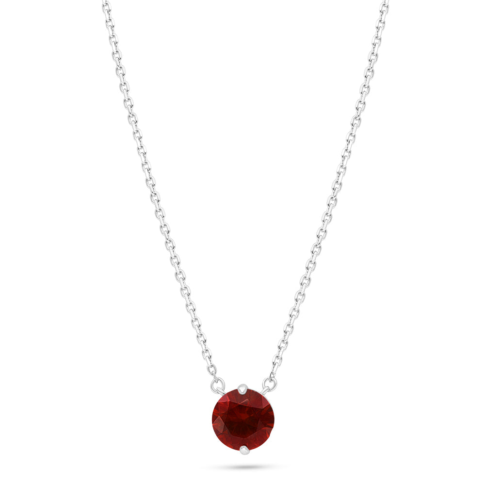 Sterling Silver 925 Necklace Rhodium Plated Embedded With Ruby Corundum