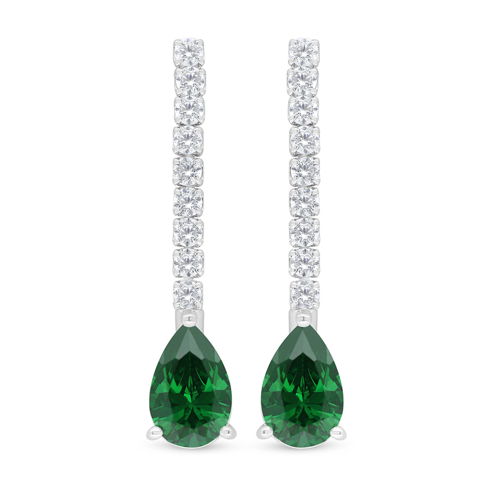 Sterling Silver 925 Earring Rhodium Plated Embedded With Emerald Zircon