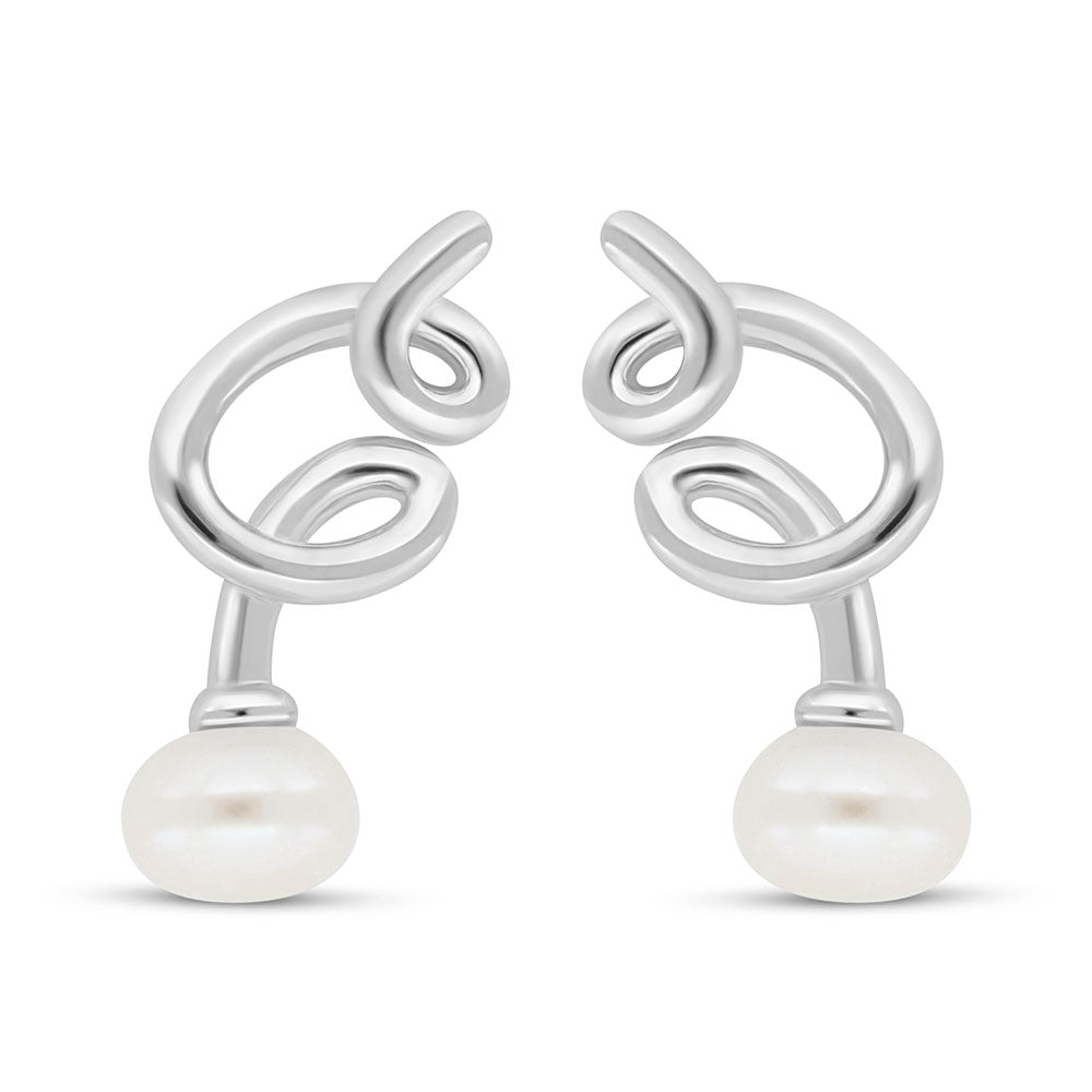 Sterling Silver 925 Earring Rhodium Plated Embedded With Fresh Water Pearl
