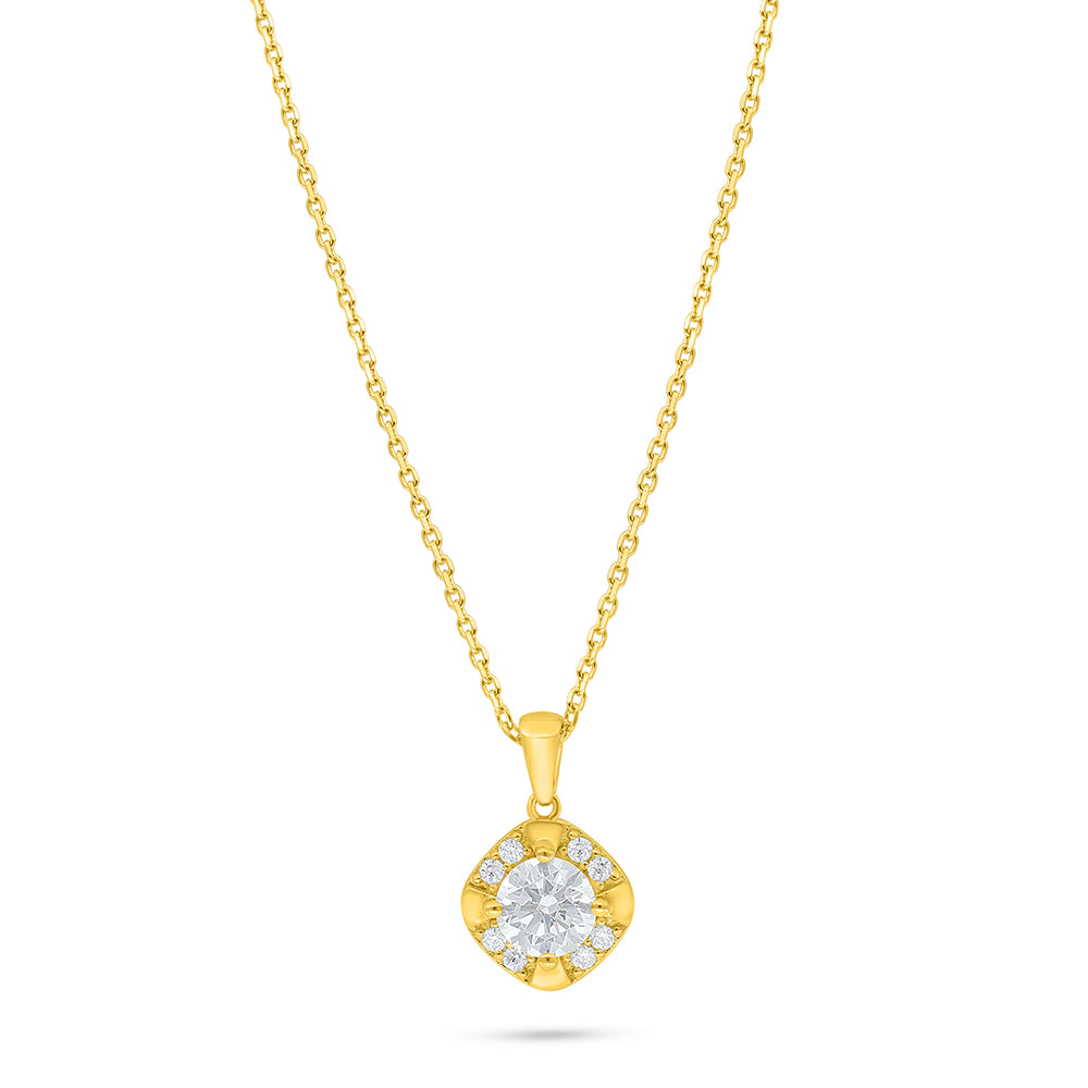 Sterling Silver 925 Necklace Golden Plated Embedded With White Zircon