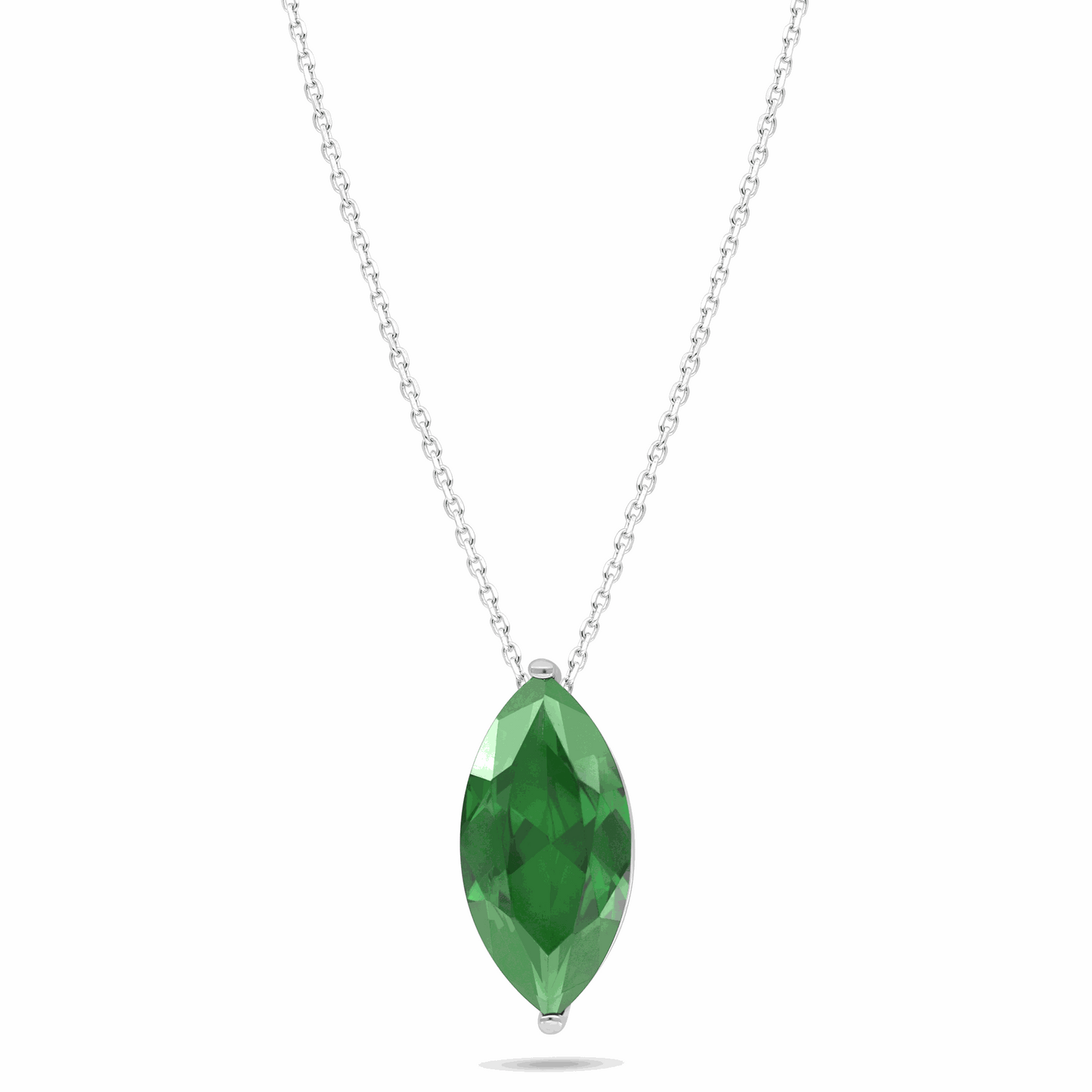 Sterling Silver 925 Necklace Rhodium Plated Embedded With Emerald Zircon