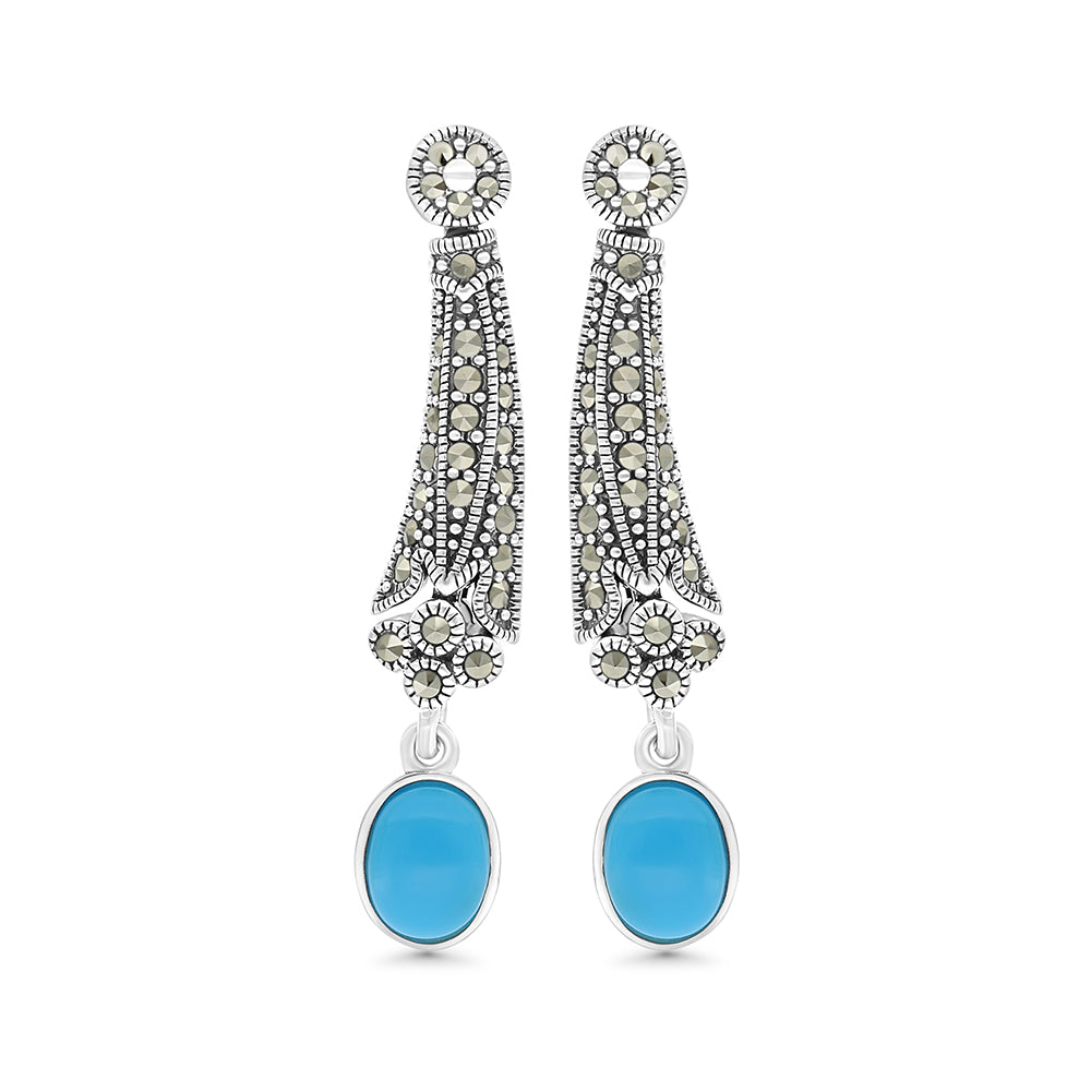 اقراط من الفضة الخالصة عيار 925 مرصعه احجار فيروز معالج و ماركسايت