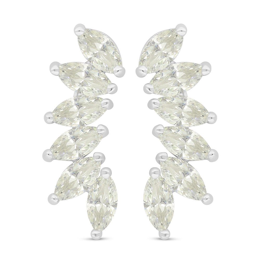 Sterling Silver 925 Earring Rhodium Plated Embedded With Diamond Zircon