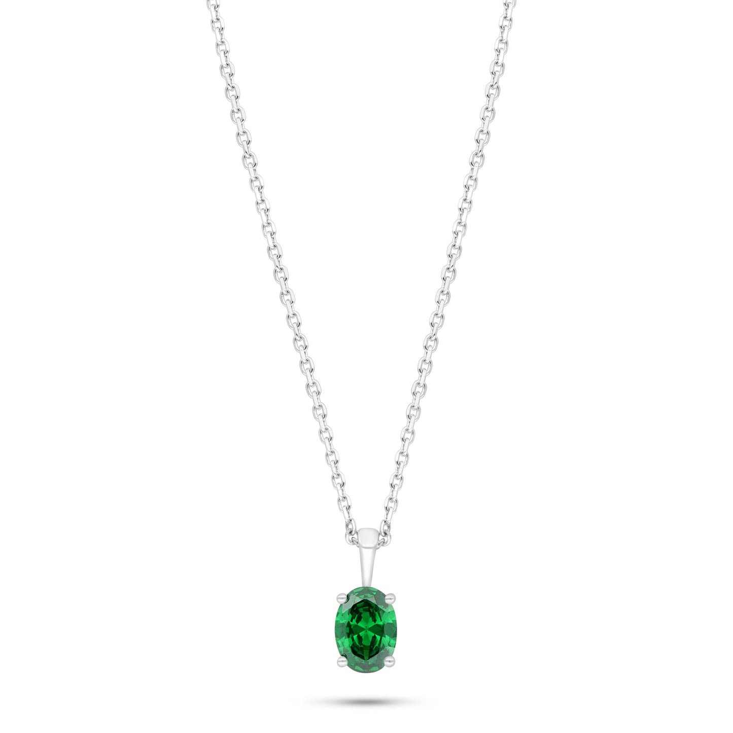 Sterling Silver 925 Necklace Rhodium Plated Embedded With Emerald Zircon