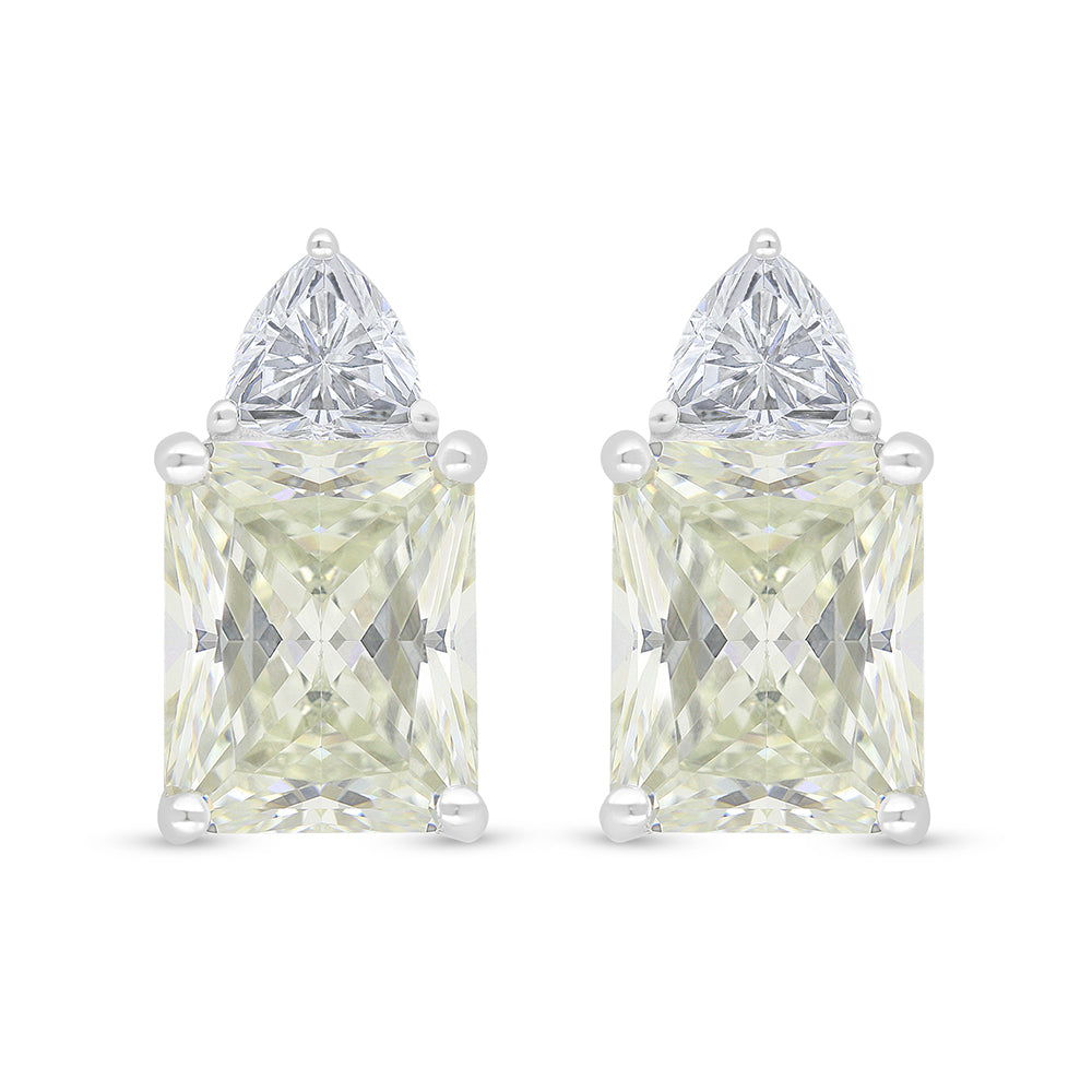 Sterling Silver 925 Earring Rhodium Plated Embedded With Yellow Diamond And White Zircon