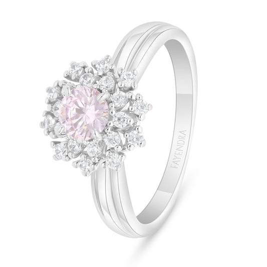 Sterling Silver 925 Ring Rhodium Plated Embedded With Pink Zircon And White Zircon