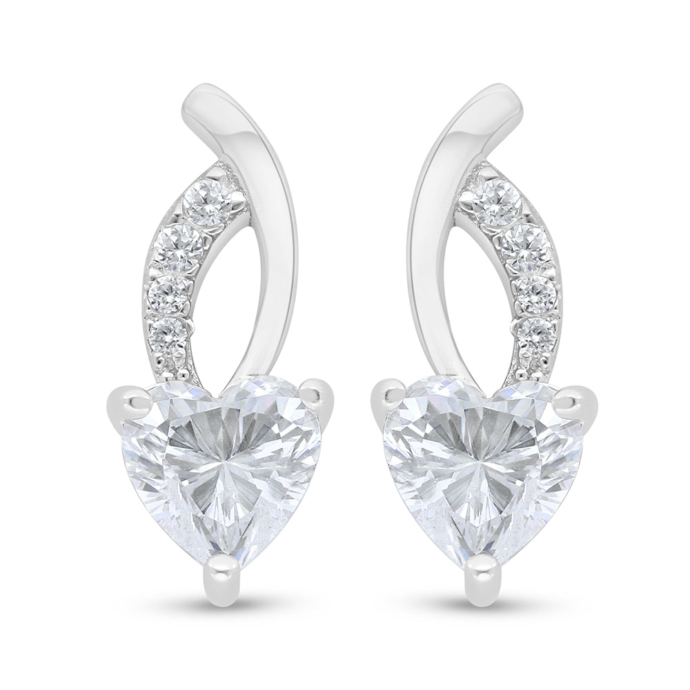 Sterling Silver 925 Earring Rhodium Plated Embedded With White Zircon