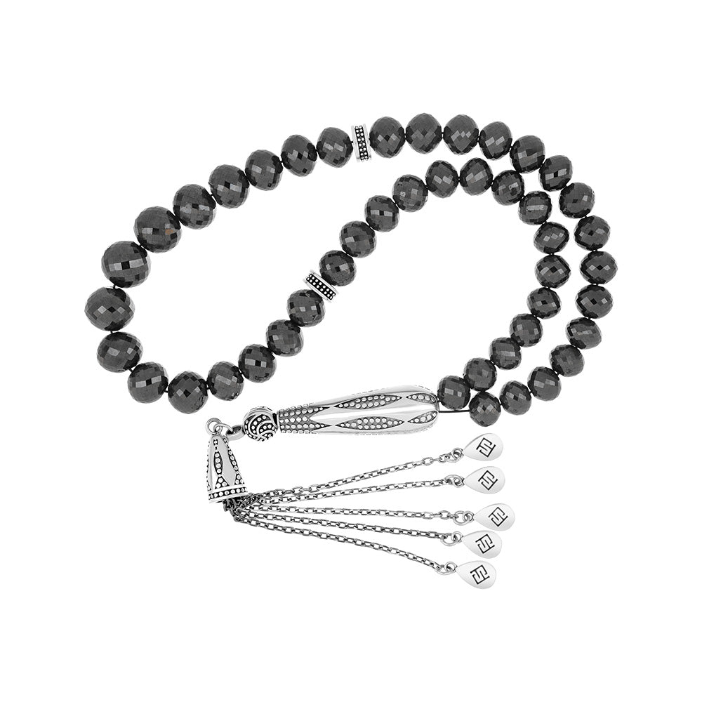 Rosary 45 Sterling Silver 925 Set Oxidized Decorated Embedded With Natural Black Diamond