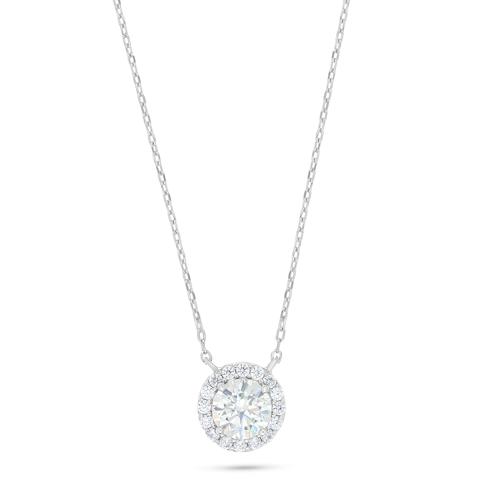 Sterling Silver 925 Necklace Rhodium Plated Embedded With Diamond Zircon And White Zircon