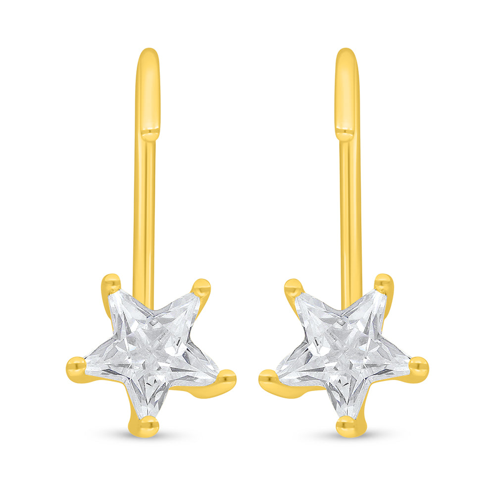 Sterling Silver 925 Earring Golden Plated Embedded With White Zircon