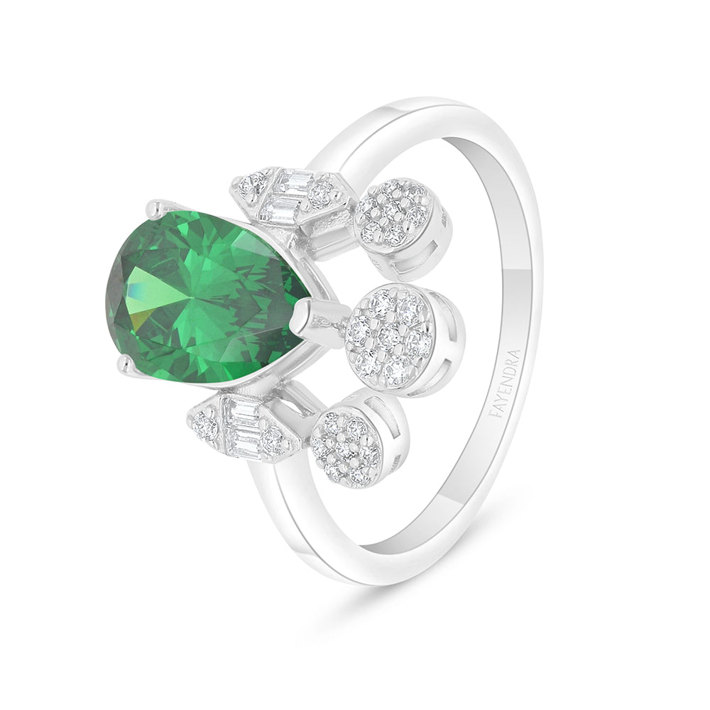 Sterling Silver 925 SET Rhodium Plated Embedded With Emerald Zircon And White Zircon