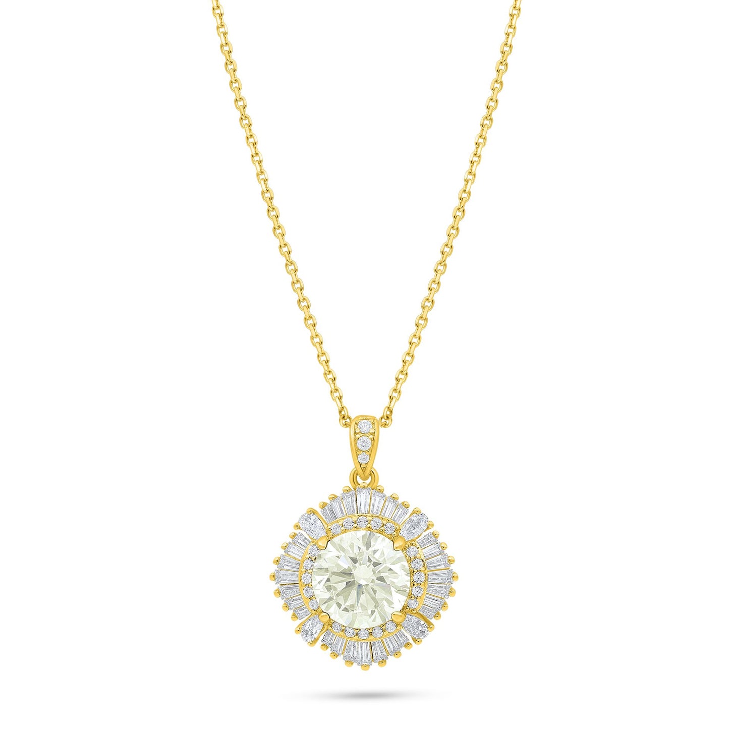 Sterling Silver 925 Necklace Golden Plated Embedded With Diamond Zircon And White Zircon
