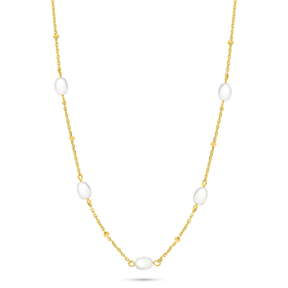 Sterling Silver 925 Necklace Golden Plated Embedded With Natural White Pearl