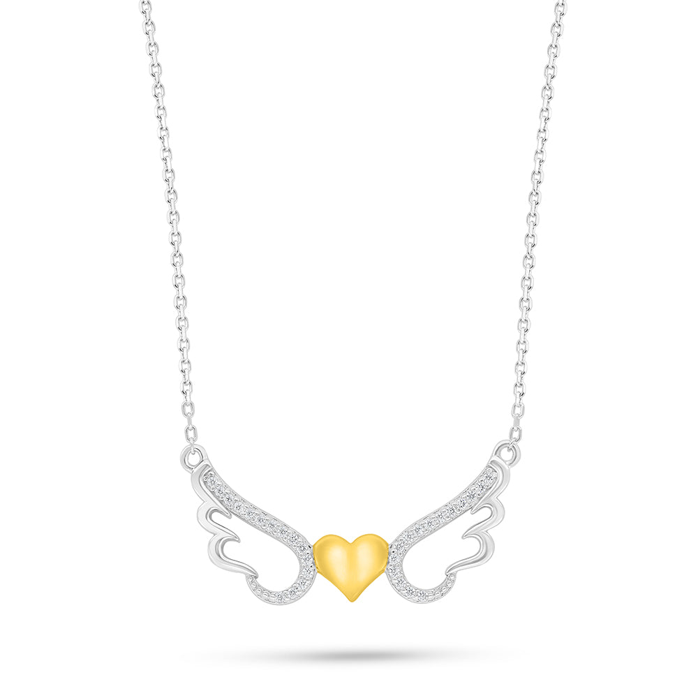 عقد من الفضة الخالصة عيار 925 مطلي روديوم و ذهبي مرصع فص ابيض