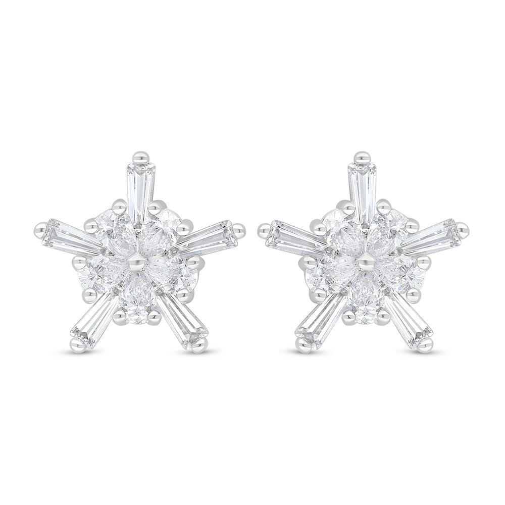 Sterling Silver 925 Earring Rhodium Plated Embedded With White Zircon
