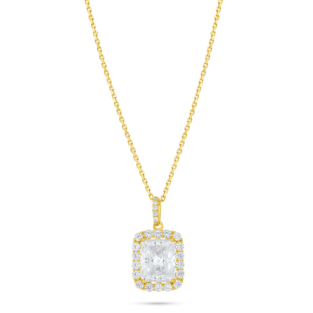 Sterling Silver 925 Necklace Golden Plated Embedded With Diamond Zircon And White Zircon