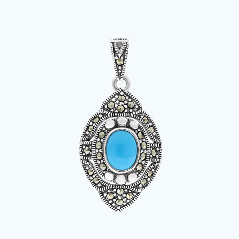 قلاده من الفضة الخالصة عيار 925 مرصعة باحجار فيروز معالج و احجار ماركسايت