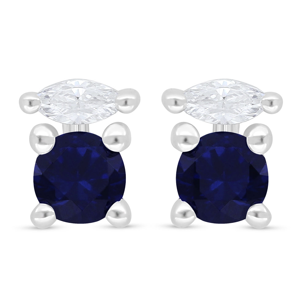 Sterling Silver 925 Earring Rhodium Plated Embedded With Sapphire Corundum And White Zircon