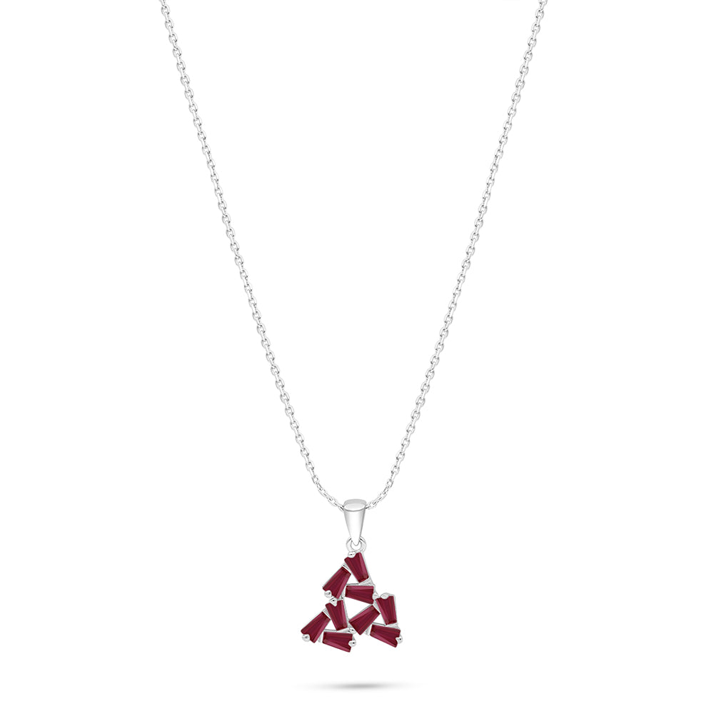 Sterling Silver 925 Necklace Rhodium Plated Embedded With Ruby Corundum
