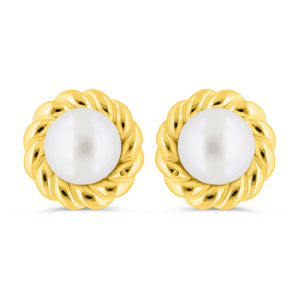 Sterling Silver 925 Earring Golden Plated Embedded With White Shell Pearl