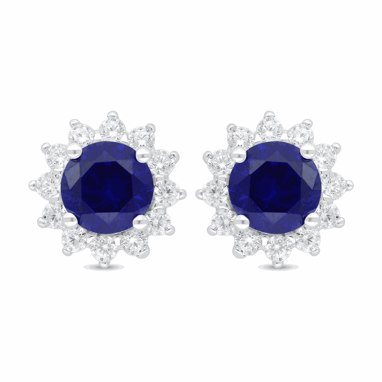 Sterling Silver 925 Earring Rhodium Plated Embedded With Sapphire Corundum And White Zircon