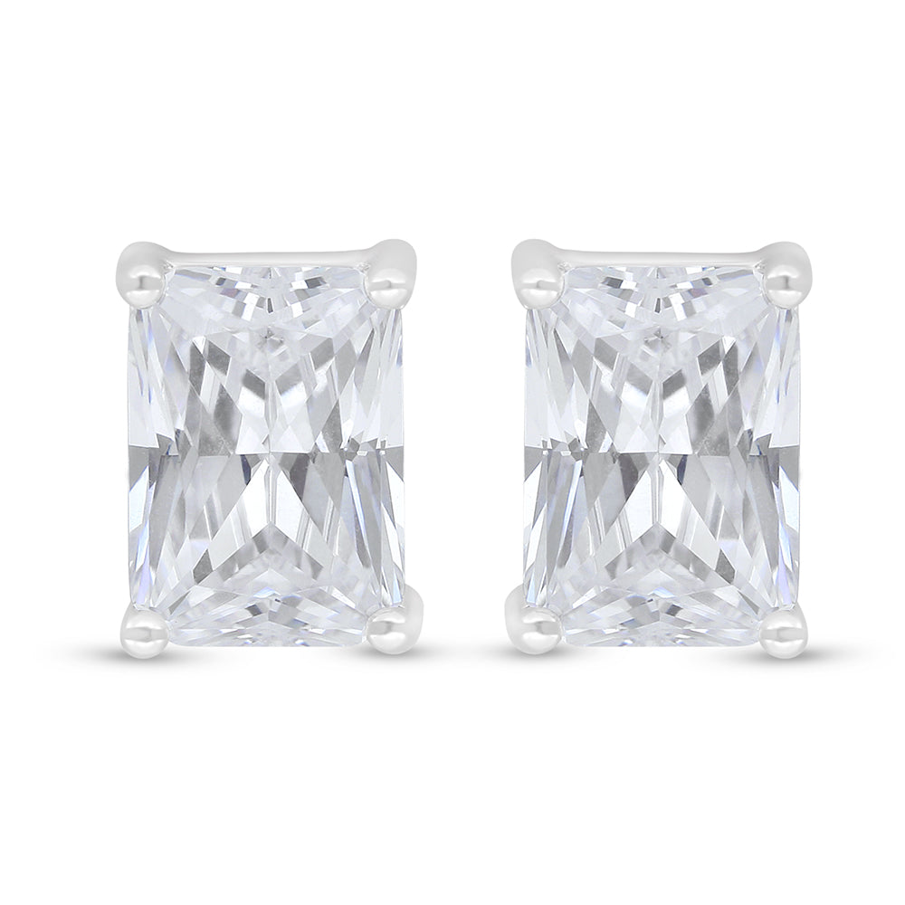 Sterling Silver 925 Earring Rhodium Plated Embedded With White Zircon