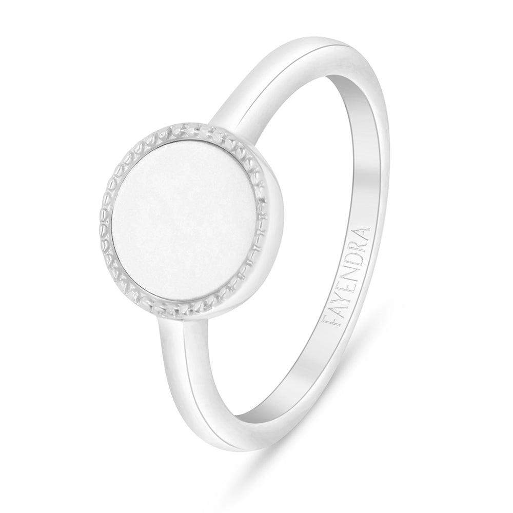 Sterling Silver 925 Ring Rhodium Plated Embedded With White Shell