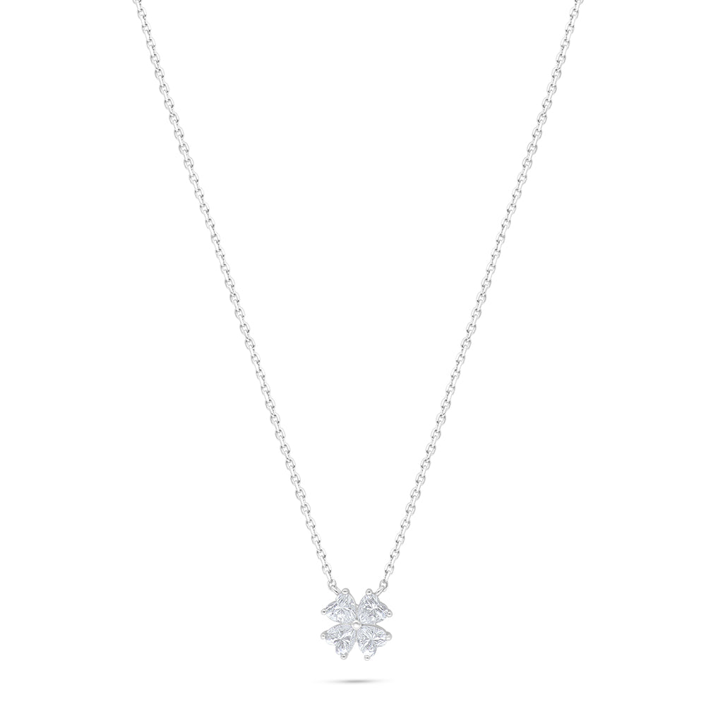 Sterling Silver 925 Necklace Rhodium Plated Embedded With White Zircon