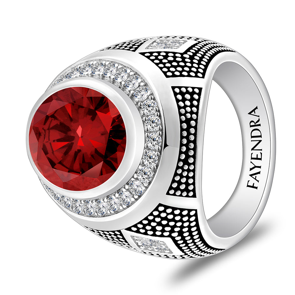 خاتم رجالي فضة عيار 925 مطلي روديوم و اسود زركون غرانيت و فص ابيض