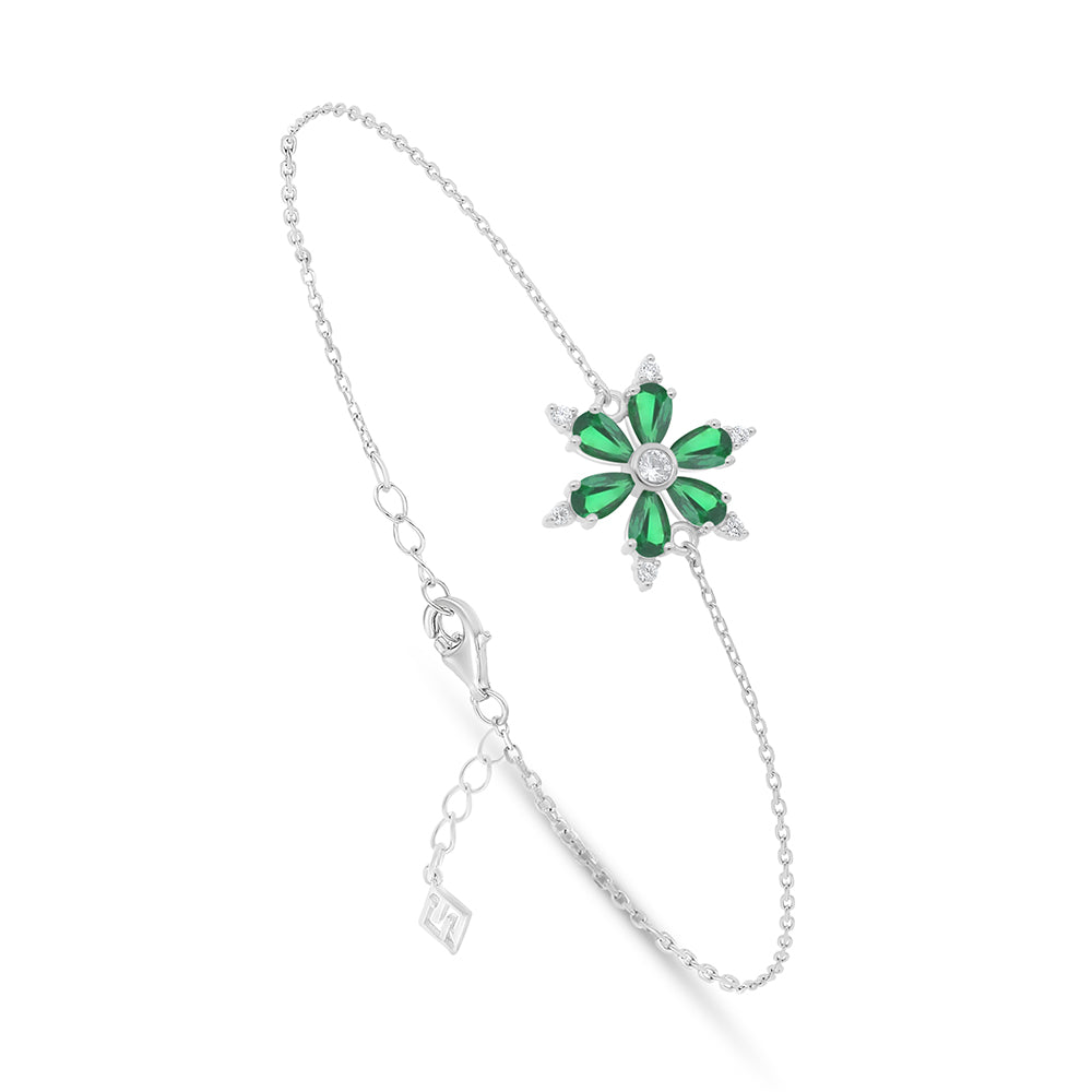 Sterling Silver 925 Bracelet Rhodium Plated Embedded With Emerald Zircon And White Zircon
