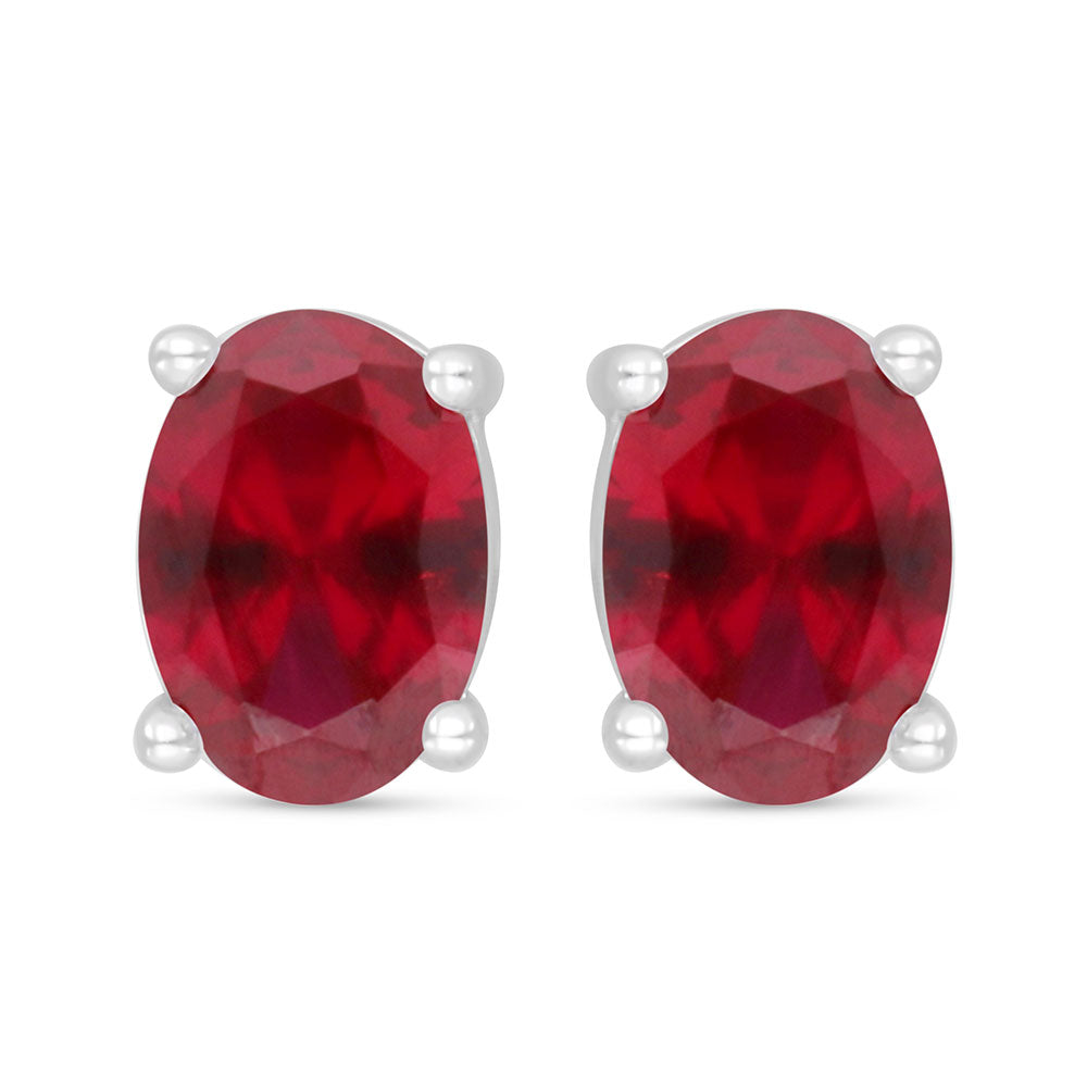Sterling Silver 925 Earring Rhodium Plated Embedded With Ruby Corundum