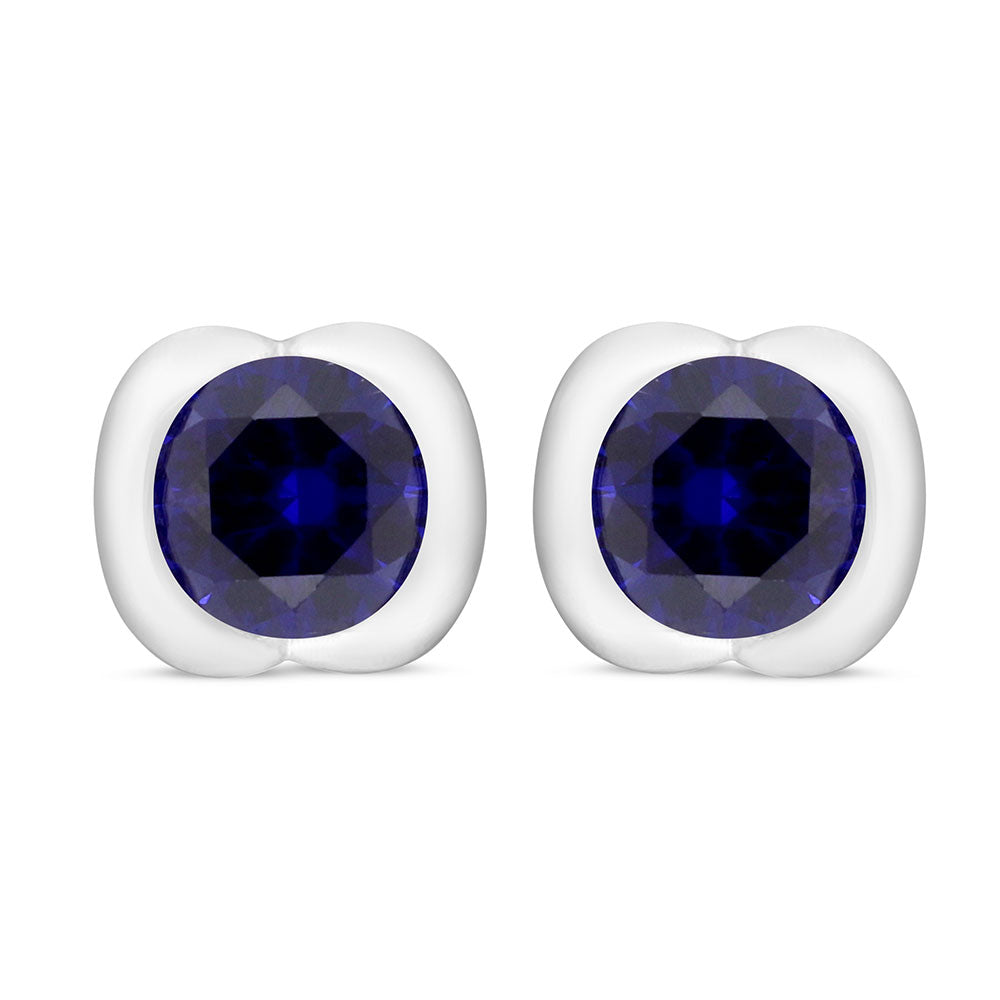 Sterling Silver 925 Earring Rhodium Plated Embedded With Sapphire Corundum