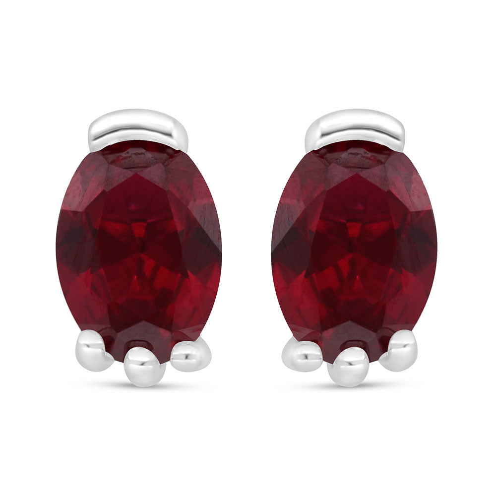 Sterling Silver 925 Earring Rhodium Plated Embedded With Ruby Corundum