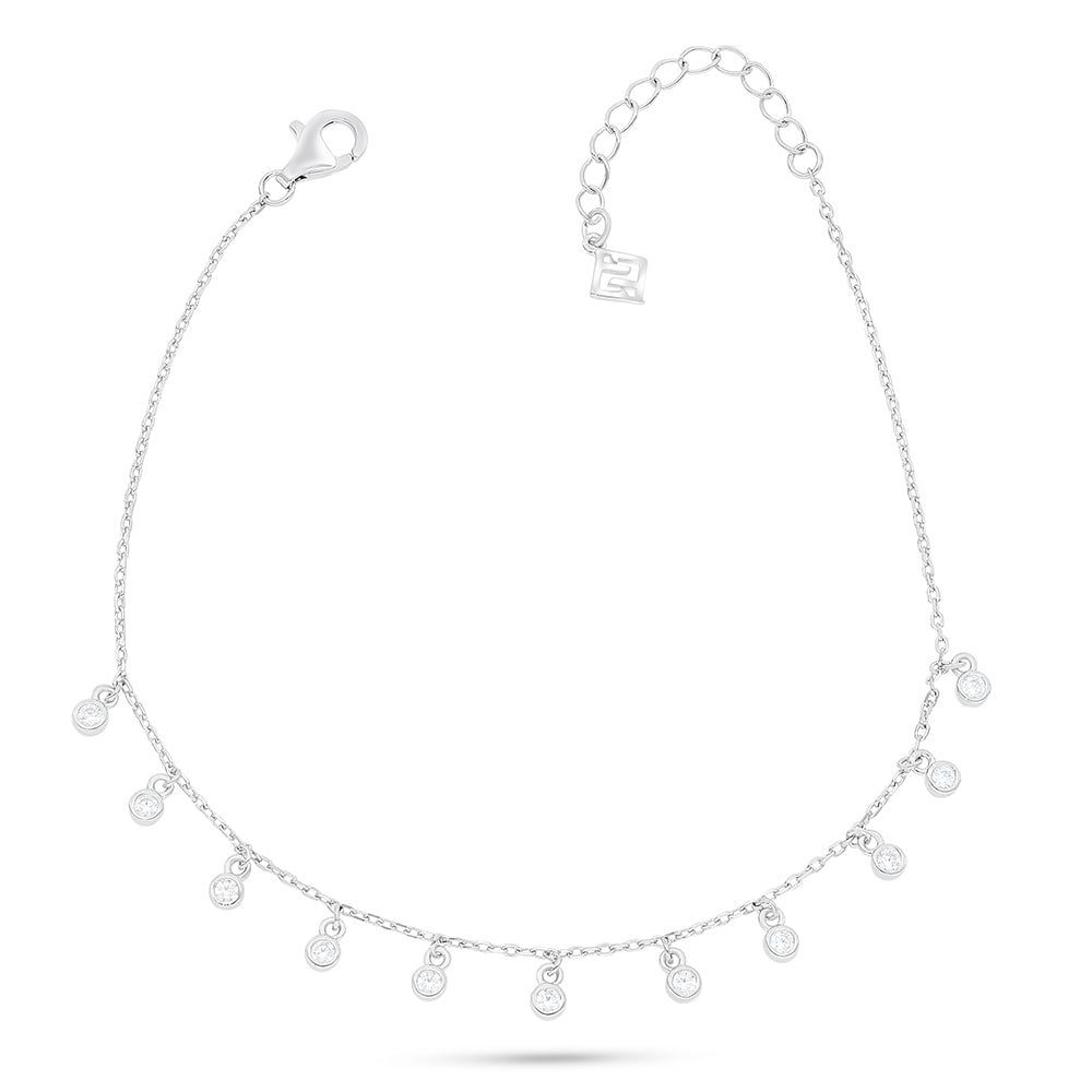 Sterling Silver 925 Bracelet Rhodium Plated Embedded With White Zircon