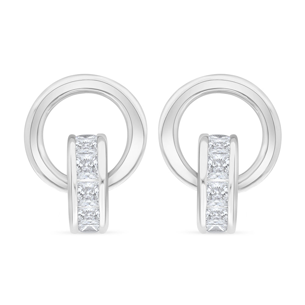 Sterling Silver 925 Earring Rhodium Plated Embedded With White Zircon
