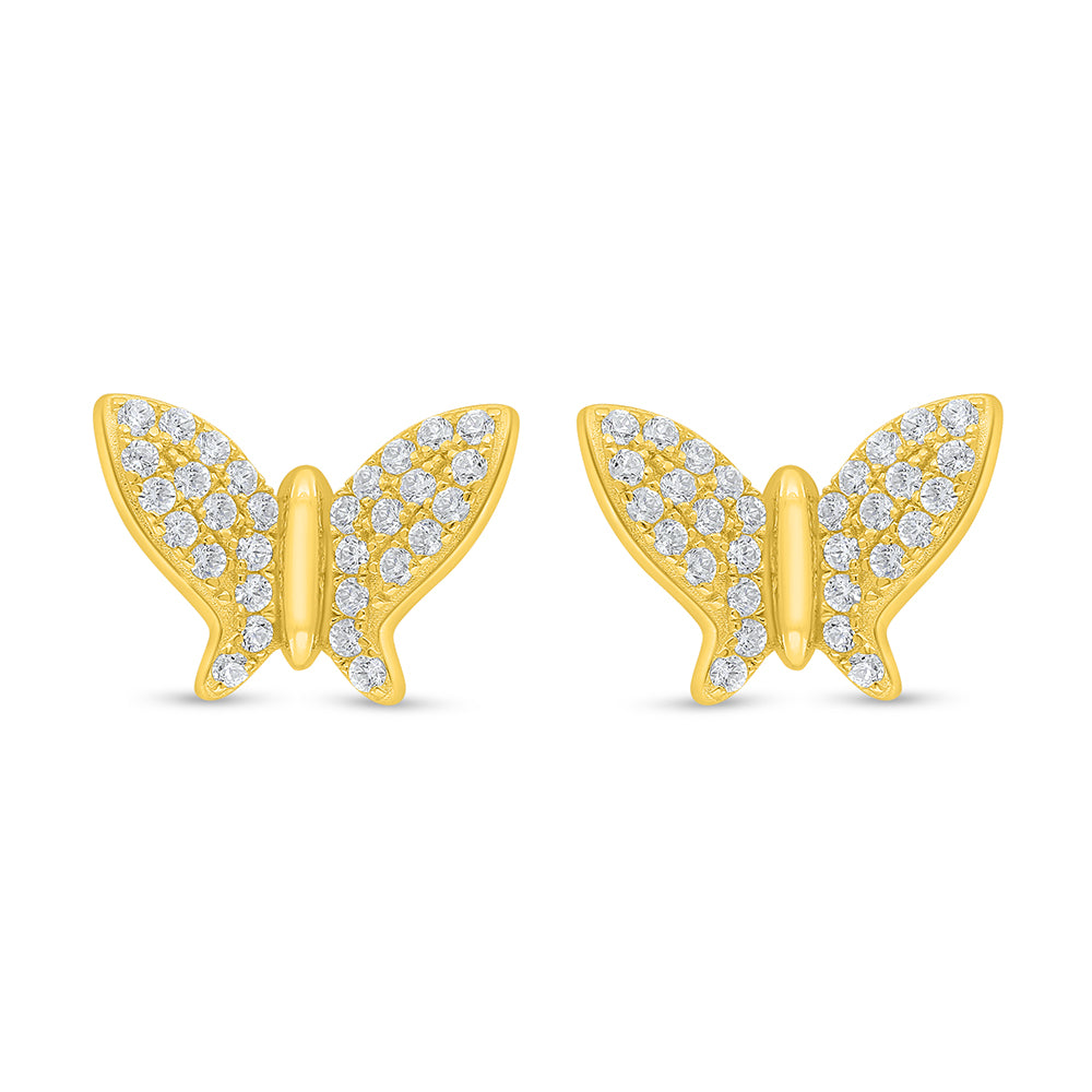 Sterling Silver 925 Earring Golden Plated Embedded With White Zircon