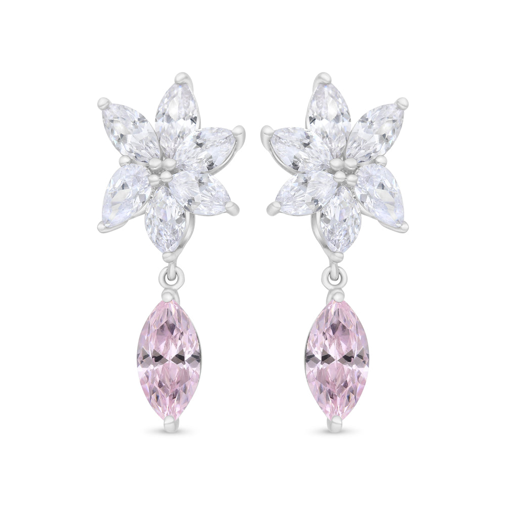 اقراط من الفضة الخالصة عيار 925 مطلي روديوم مرصع زركون بنك و فص ابيض