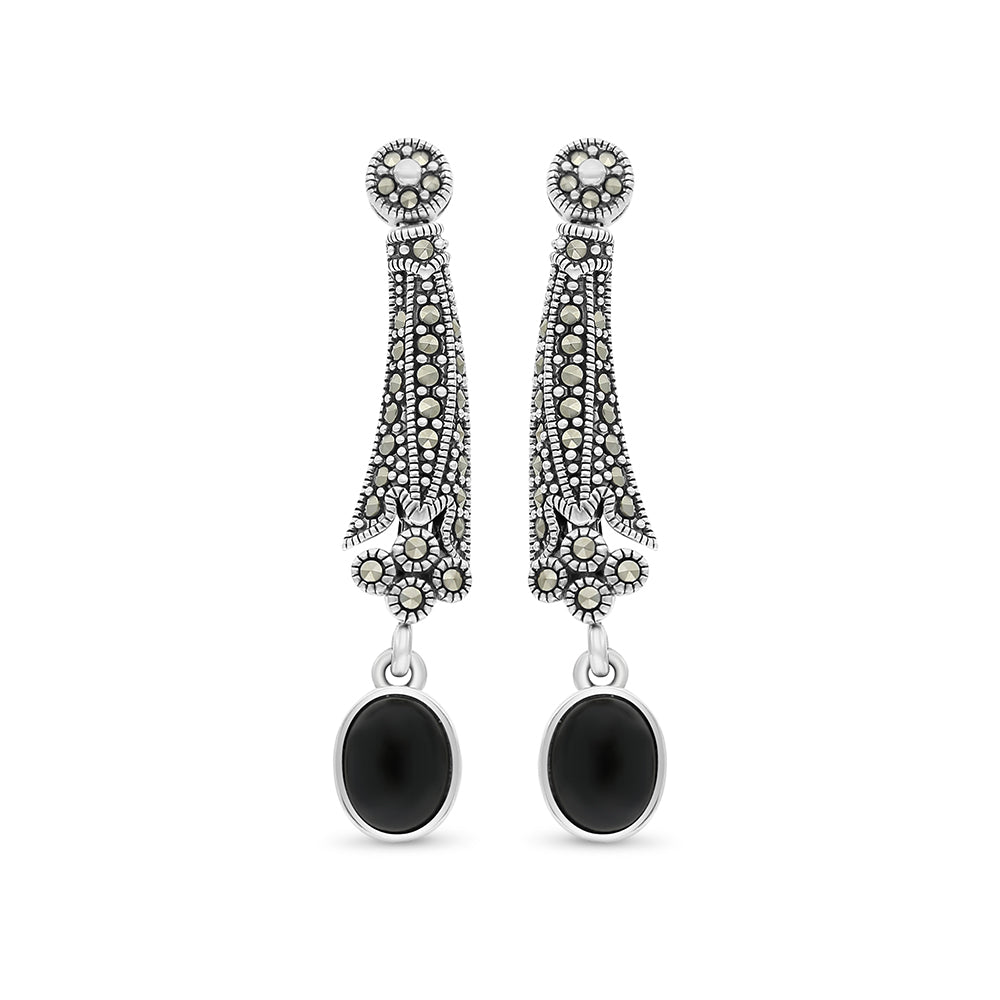 اقراط من الفضة الخالصة عيار 925 مرصعه احجار اونكس الطبيعي و ماركسايت