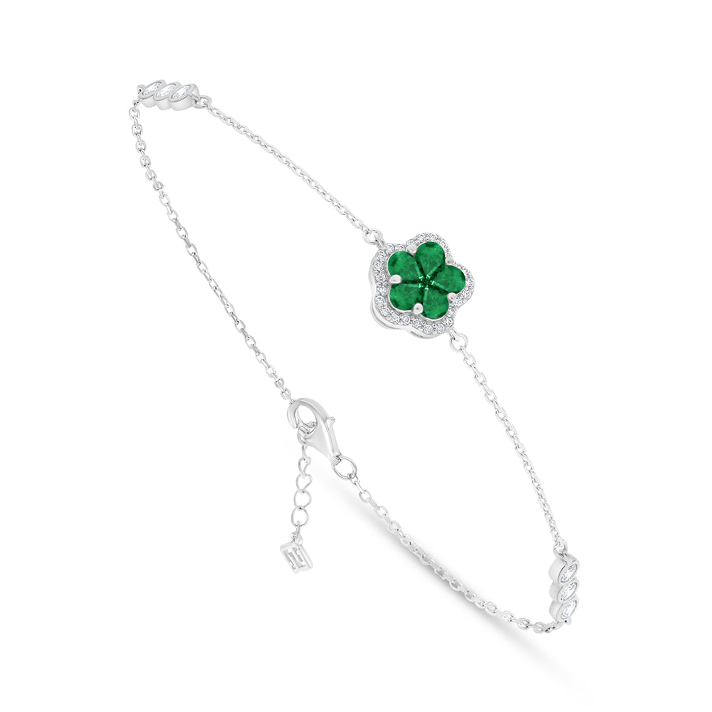 Sterling Silver 925 Bracelet Rhodium Plated Embedded With Emerald Zircon And White Zircon