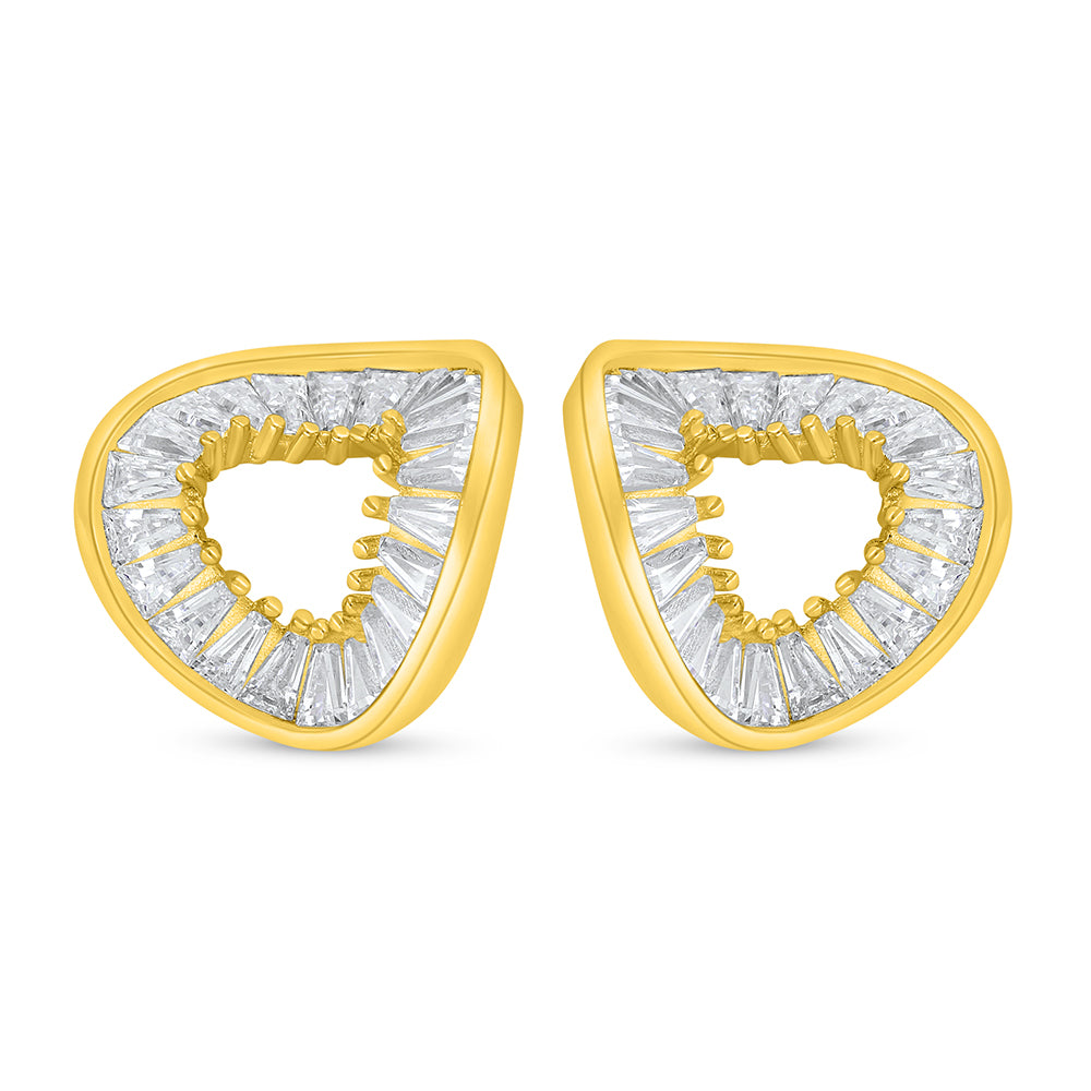 اقراط من الفضة الخالصة عيار 925 مطلية ذهبي مرصعة فص ابيض