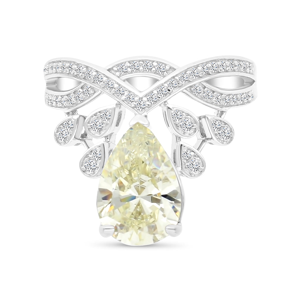 Sterling Silver 925 Ring Rhodium Plated Embedded With Yellow Zircon And White CZ