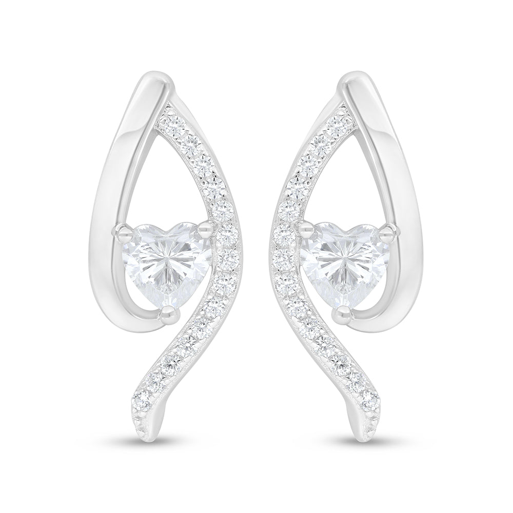 Sterling Silver 925 Earring Rhodium Plated Embedded With White Zircon